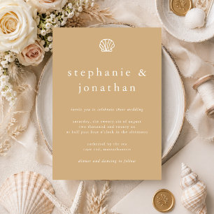 Muschel Strand Sand Beige Minimal Hochzeit Einladung