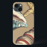 Muschel Trio über Khaki iPhone 13 Hülle<br><div class="desc">Megan Meagher ist bekannt für ihre einfachen Kunstwerke. Das ist ein großartiges Bild von dekorativer Kunst,  die das Meeresleben mit einem gelben Seestern und einer Muschel aus blauem und rotem Konch erweckt. Holen Sie sich diesen feinen Kunstdruck heute auf Khaki Farbe auf Ihrem Zazzle-Produkt.</div>
