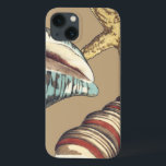 Muschel Trio über Khaki iPhone 13 Hülle<br><div class="desc">Megan Meagher ist bekannt für ihre einfachen Kunstwerke. Das ist ein großartiges Bild von dekorativer Kunst,  die das Meeresleben mit einem gelben Seestern und einer Muschel aus blauem und rotem Konch erweckt. Holen Sie sich diesen feinen Kunstdruck heute auf Khaki Farbe auf Ihrem Zazzle-Produkt.</div>