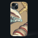 Muschel Trio über Khaki iPhone 13 Hülle<br><div class="desc">Megan Meagher ist bekannt für ihre einfachen Kunstwerke. Das ist ein großartiges Bild von dekorativer Kunst,  die das Meeresleben mit einem gelben Seestern und einer Muschel aus blauem und rotem Konch erweckt. Holen Sie sich diesen feinen Kunstdruck heute auf Khaki Farbe auf Ihrem Zazzle-Produkt.</div>