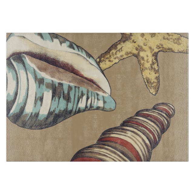 Muschel Trio über Khaki Schneidebrett (Vorderseite)