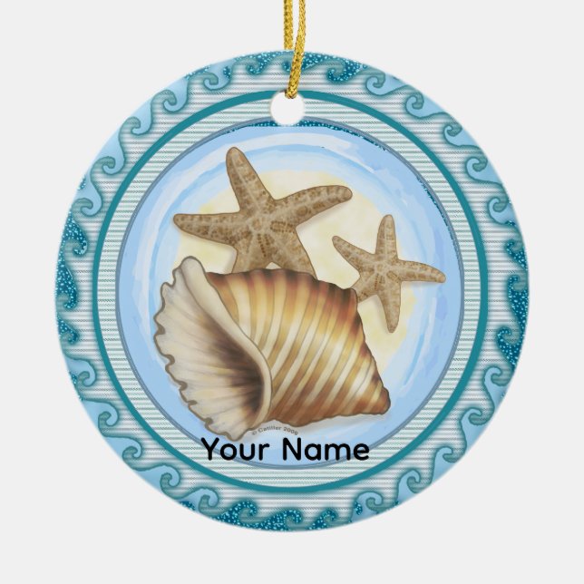 Muschel und Seestern Keramik Ornament (Vorne)