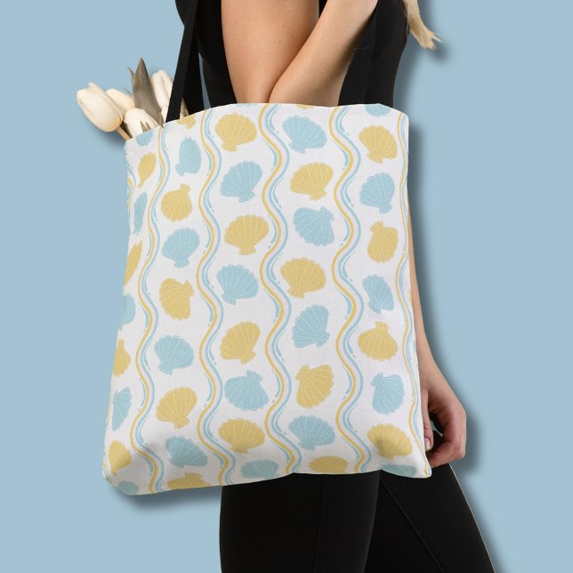 Muschel und Strandwellen Sommer (Seashells and ocean waves tote bag)