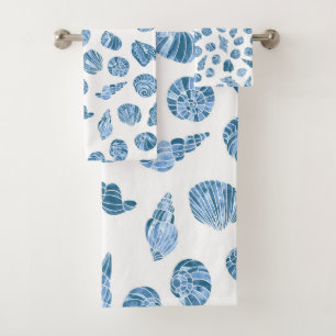 Muschel-Wasserfarbe-Nautik-Küstenton Blau Badhandtuch Set