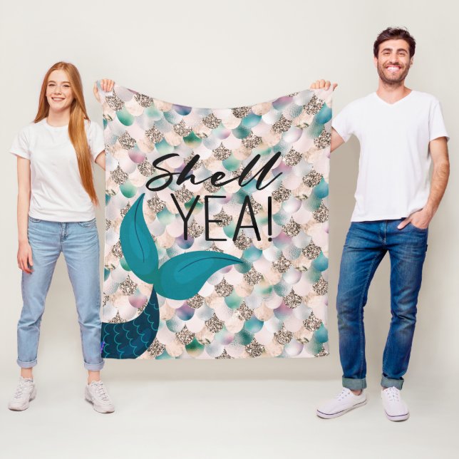Muschel Yea Aquamarin & Gold Glam Meerjungfrau Sch Fleecedecke (Beispiel)