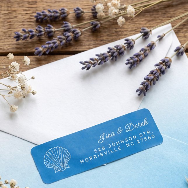Muschelblaue Hochzeit-Rücksendeadresse (Von Creator hochgeladen)