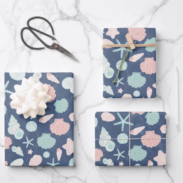 Muschelmuster Geschenkpapier Set (Vorderseite)