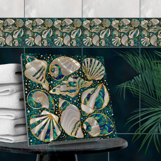 Muschelmuster - Wassermarmor, Perle und Gold Fliese