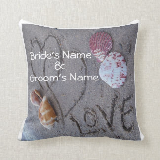 Muscheln & 2 Herz am Strand, Hochzeitskissen nach Kissen
