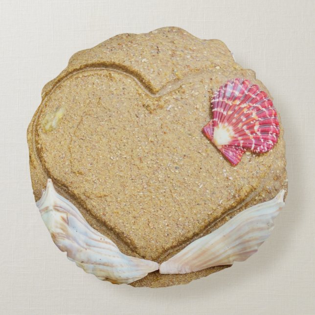 Muscheln & 2 Herz am Strand, Hochzeitskissen nach  Rundes Kissen (Rückseite)