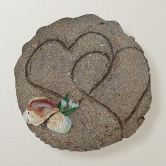 Muscheln & 2 Herz am Strand, Hochzeitskissen nach Rundes Kissen