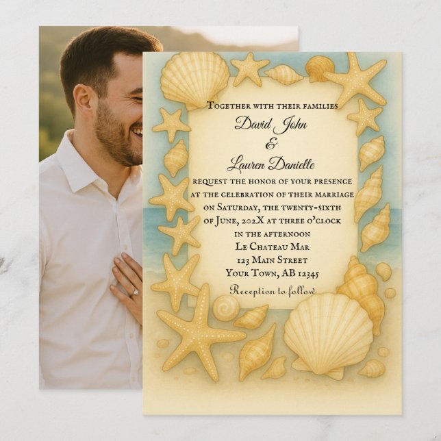 Muscheln am Meer Foto Hochzeit Einladung (Vorne/Hinten)