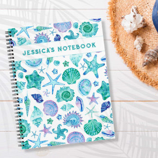 Muscheln am Meer und Starfish Mit Monogramm Notizbuch