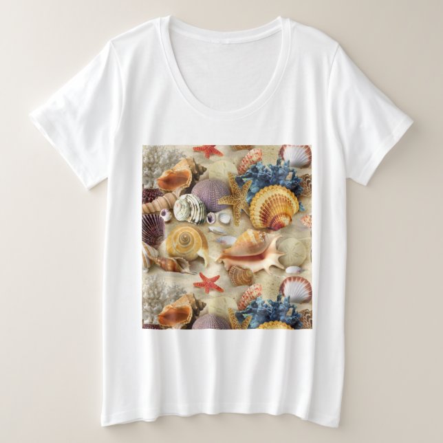 Muscheln am Strand Große Größe T-Shirt (Design vorne)