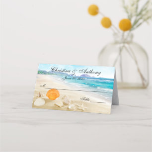 Muscheln am Strand Hochzeit Empfang Platzkarte