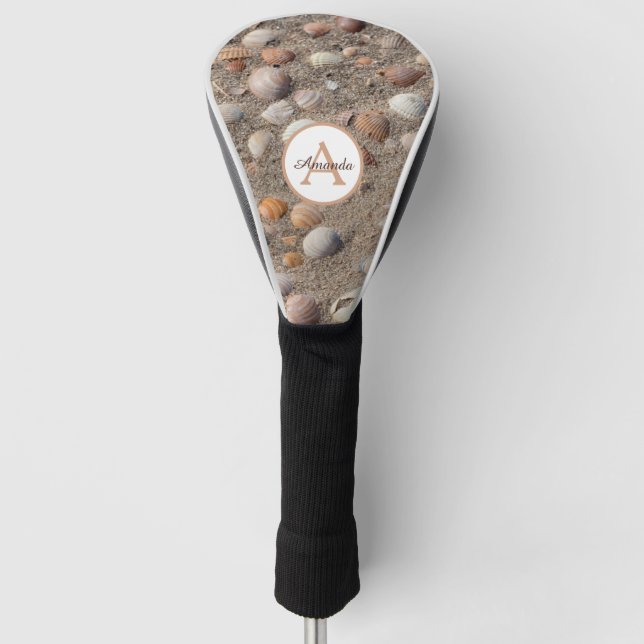 Muscheln am Strand mit Monogramm und Name Golf Headcover (Vorderseite)
