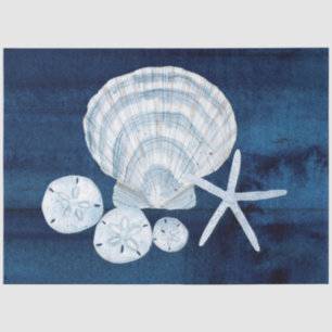 Muscheln am Strand Starfish Navy Blue White Seidenpapier