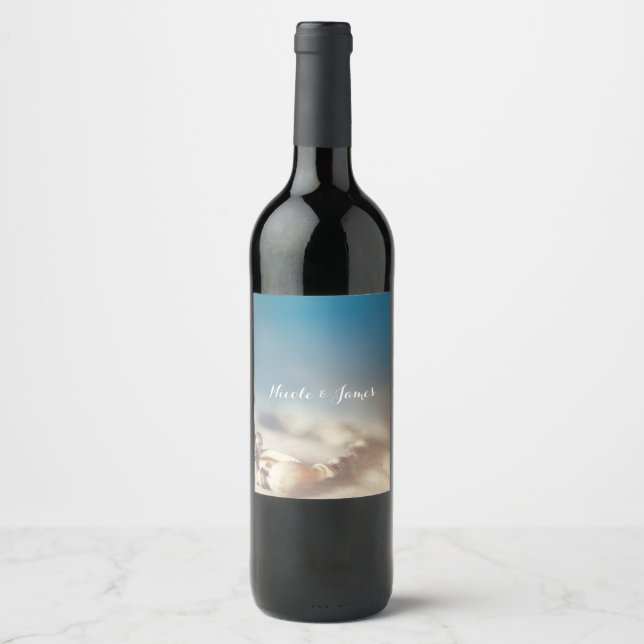 Muscheln am Strand und Perlschmuck Elegantes Weink Weinetikett (Vorderseite)