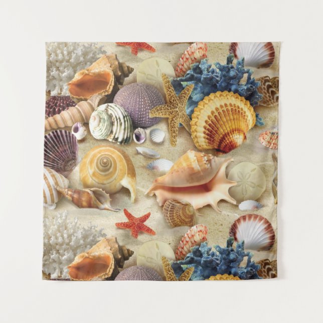Muscheln am Strand Wandteppich (Vorderseite)