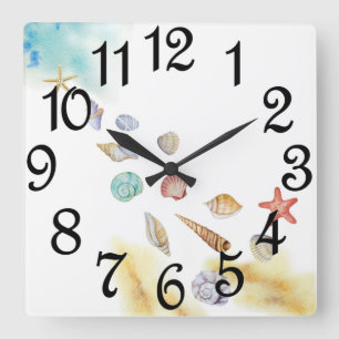 Muscheln an der Küste Quadratische Wanduhr