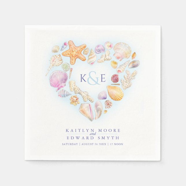 Muscheln Aquarellherz Serviette (Vorderseite)