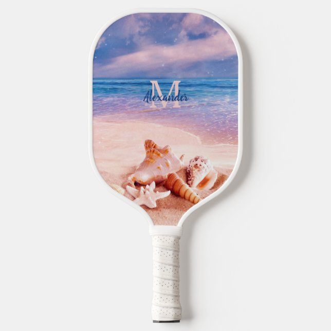 Muscheln auf dem Sea Beach Paradise Monogram Pickleball Schläger (Vorderseite)