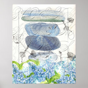 Muscheln Blue Lilacs Watercolor Blume Collage Poster
