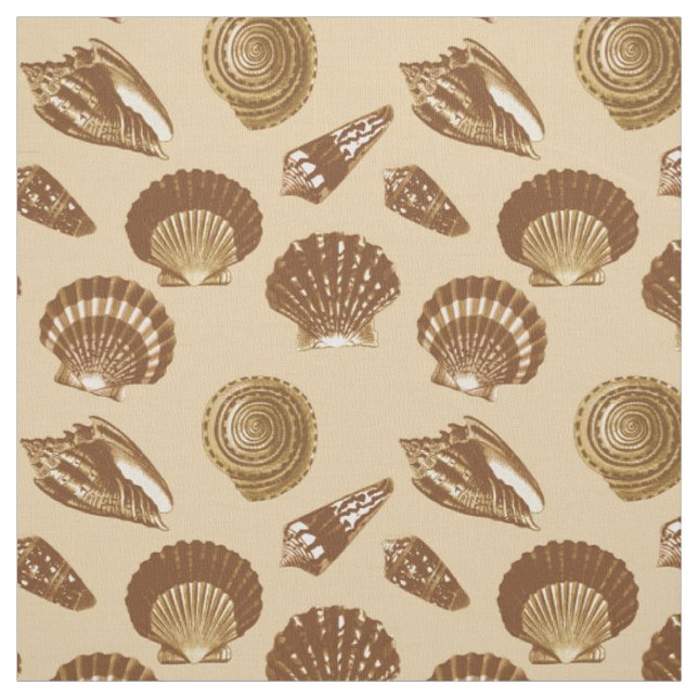 Muscheln - Braun auf beigem Hintergrund Stoff (Muster)