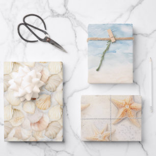 Muscheln Cream Sand Ivory Beach Geschenkpapier Set