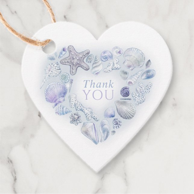 Muscheln Herzkunst danke Ihnen Strand Blau Hochzei Geschenkanhänger (Vorderseite)