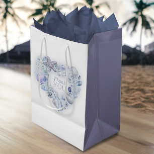Muscheln Herzkunst danke Ihnen Strand Blau Hochzei Mittlere Geschenktüte