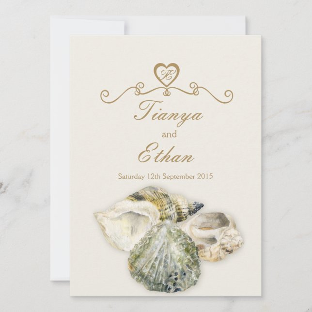 Muscheln Hochzeit Einladung Elfenbein Sahne (Vorderseite)