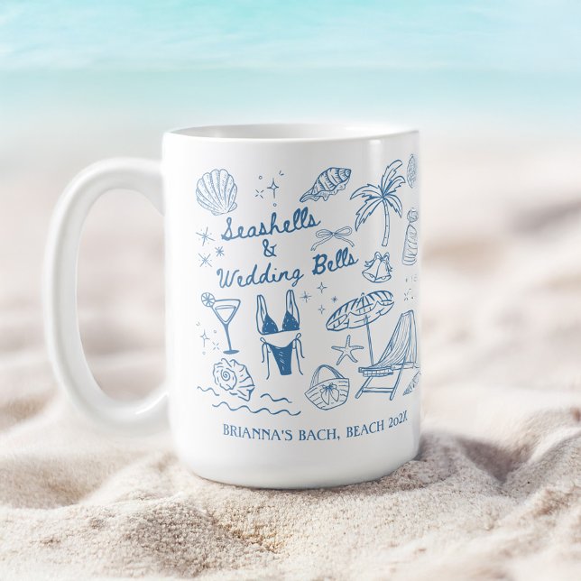 Muscheln Hochzeitsglocken Brautjungfern Geschenke  Kaffeetasse (Seashells wedding bells beach seaside bachelorette party bridesmaids gifts custom coffee mug)