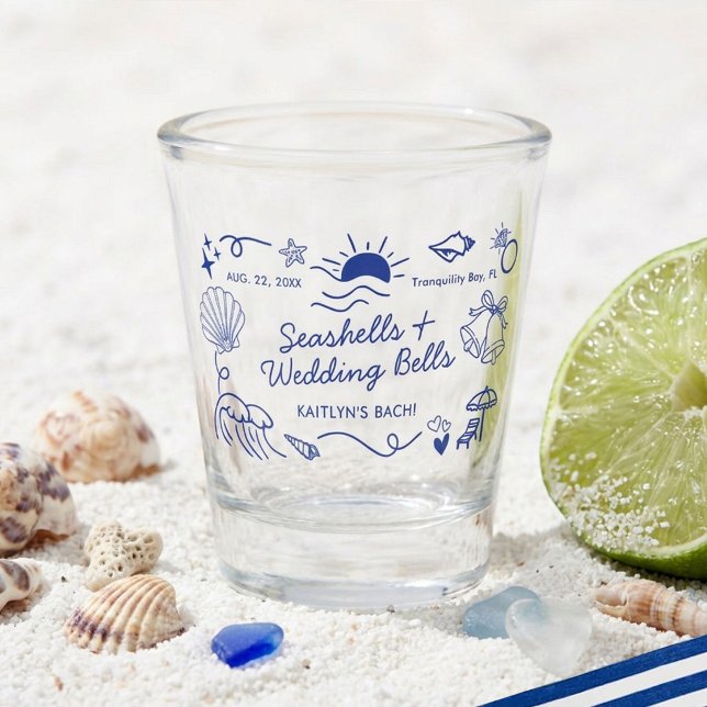 Muscheln & Hochzeitsglocken Strand-Junggesellinnen Schnapsglas (Von Creator hochgeladen)