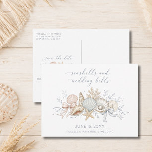 Muscheln & Hochzeitsglocken Strand Save-the-Date Ankündigungspostkarte