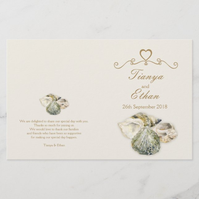 Muscheln Hochzeitsprogramm für Aquarellkunst (Vorderseite)