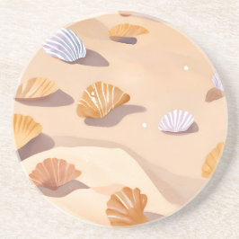 Muscheln im Sand | Strand Ozean Aquarell Getränkeuntersetzer