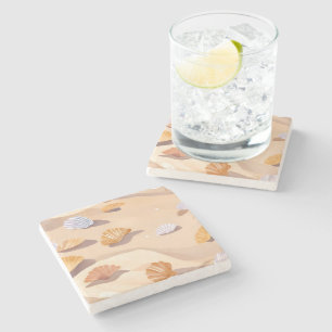 Muscheln im Sand   Strand Ozean Aquarell Steinuntersetzer