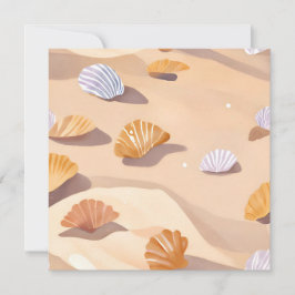 Muscheln im Sand | Strand Wasserfarbe Karte