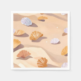 Muscheln im Sand | Strand Wasserfarbe Serviette
