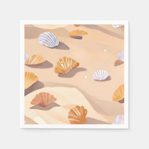 Muscheln im Sand Strand Wasserfarbe Serviette