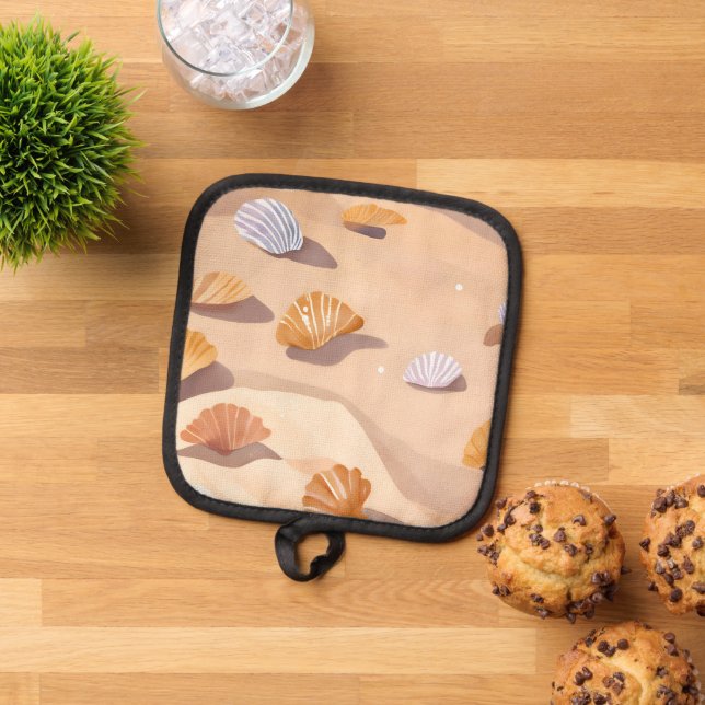 Muscheln im Sand | Strand Wasserfarbe Topflappen (Oben Unten)