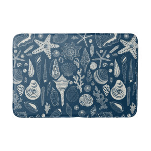 Muscheln in dunkelblau badematte