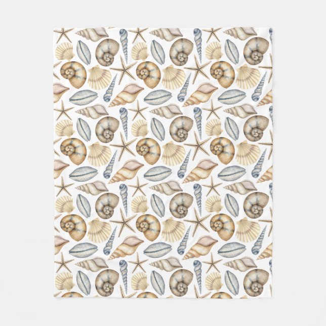 Muscheln in pastellblau-blau-grün fleecedecke (Vorderseite)