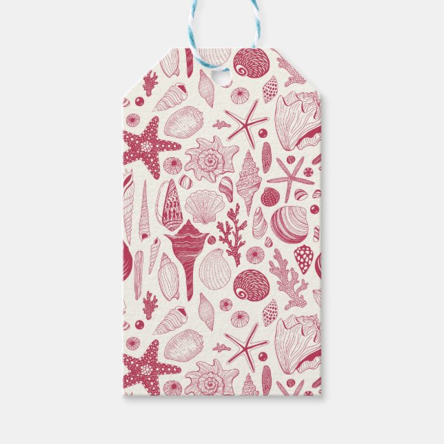 Muscheln in Viva Magenta - Farbe des Jahres 2023 Geschenkanhänger (Vorderseite)