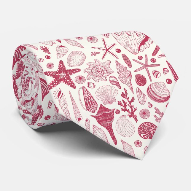 Muscheln in Viva Magenta - Farbe des Jahres 2023 Krawatte (Gerollt)