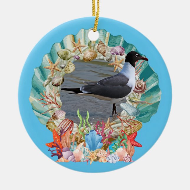 Muscheln, Korallen & Seagull Weihnachten an der Kü Keramik Ornament (Vorne)