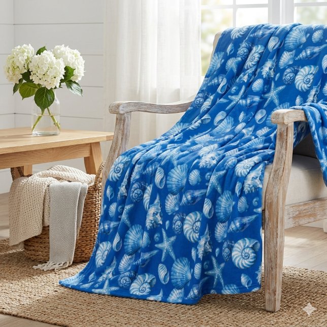 Muscheln. Maritim. Blau Kobalt. Fleece-Decke Fleecedecke (Von Creator hochgeladen)