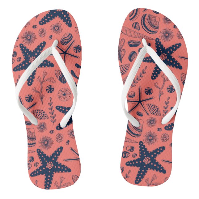 Muscheln mit Korallenhintergrund Flip Flops (Fußbett)