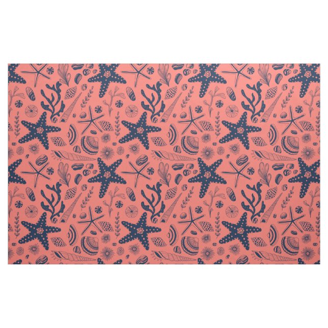 Muscheln mit Korallenhintergrund Stoff (Fat Quarter (45,7 x 55,9 cm))